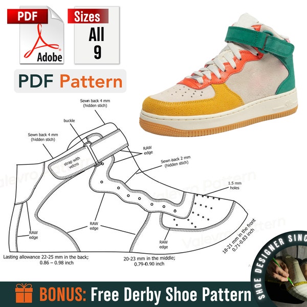 Pattern Air Boot PDF - High-Top Trainers Pattern - Sewing Sneakers Patterns - Sewing Shoes Patterns - Men's Laces Sneakers - PDF Shoes - DIY