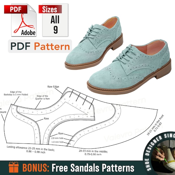 Patterns Derby Shoes PDF - Women's Derby Shoes - All 9 Size Pattern - PDF Sewing Shoes Pattern - Derby Shoe Pattern - Footwear Pattern - DIY