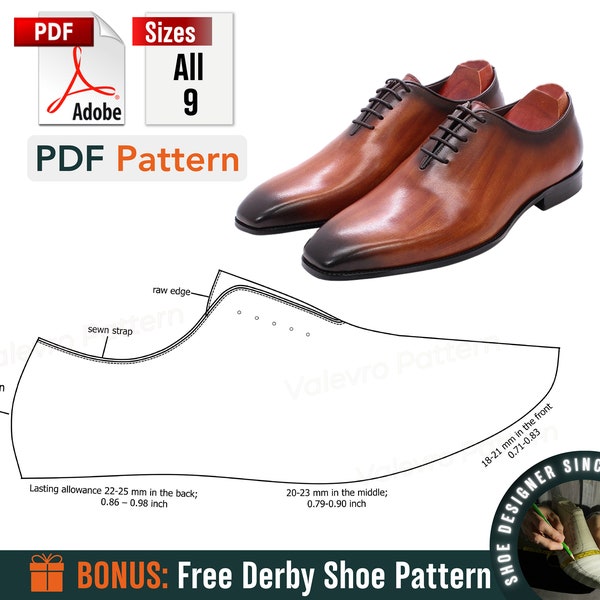 Patterns Wholecut Oxford - Sewing Oxford Shoes Pattern - Formal Shoes Pattern - Men's Dress Shoe Patterns - Sewing Patterns PDF - DIY Shoes