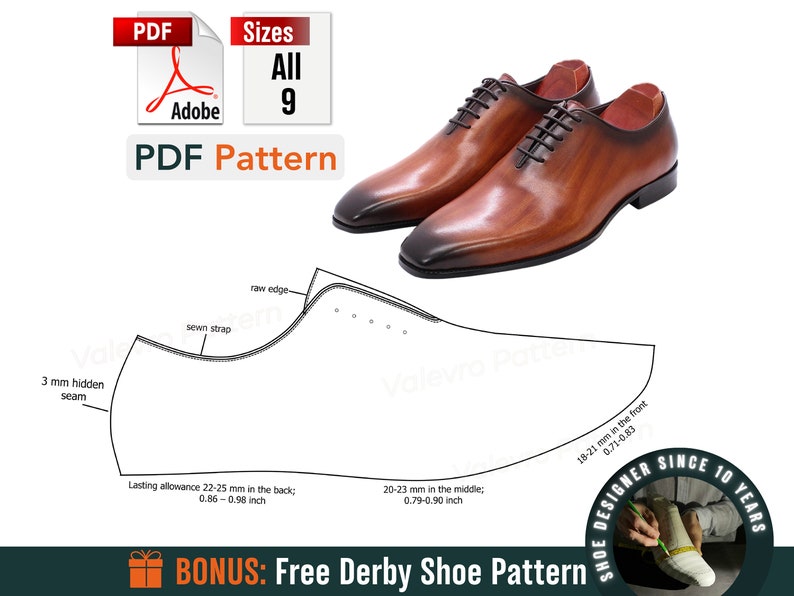 Patterns Wholecut Oxford - Sewing Oxford Shoes Pattern - Formal Shoes Pattern - Men's Dress Shoe Patterns - Sewing Patterns PDF - DIY Shoes image 1