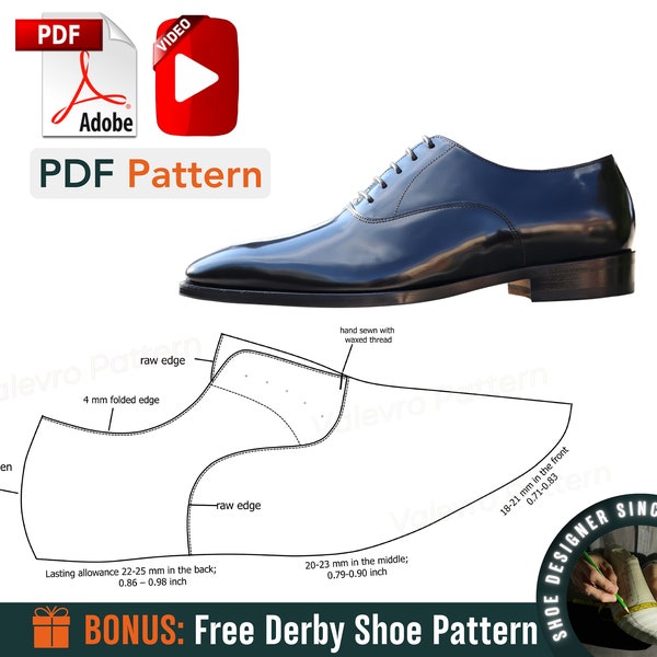 Patterns Oxford Shoes - Shoe Template - Men Shoe Sewing Pattern - Leather Dress Shoe Design - DIY Oxford Shoe Pattern - DIY Leather Template