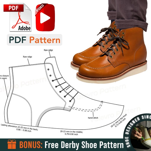 Patterns Moccasin Boots - Sewing Boots Pattern - Leather Boot Patterns - Sewing Shoes PDF Patterns - Sewing Boots Video Tutorial - DIY Boots