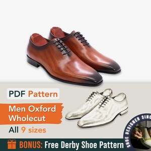 Patterns Wholecut Oxford - Sewing Oxford Shoes Pattern - Formal Shoes Pattern - Men's Dress Shoe Patterns - Sewing Patterns PDF - DIY Shoes image 2