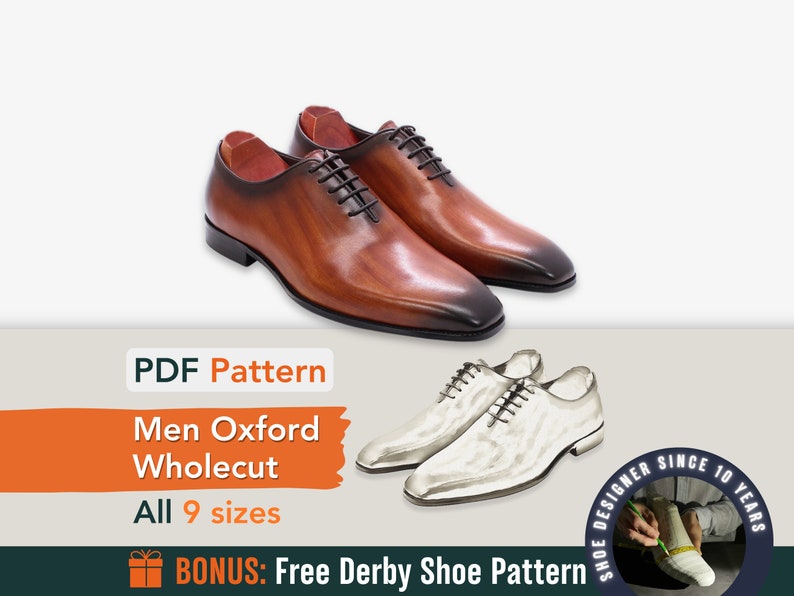 Patterns Wholecut Oxford - Sewing Oxford Shoes Pattern - Formal Shoes Pattern - Men's Dress Shoe Patterns - Sewing Patterns PDF - DIY Shoes image 2