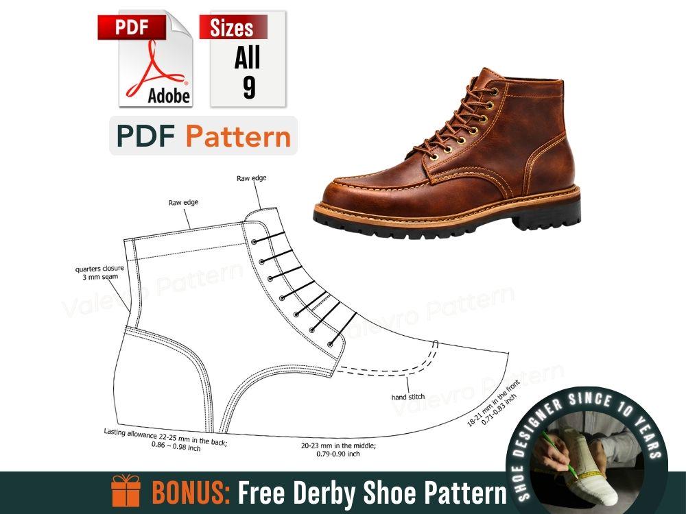 Work Boot Patterns Moc Toe Work Boots Sewing Pattern PDF – Men’s Leather Service Boots ...