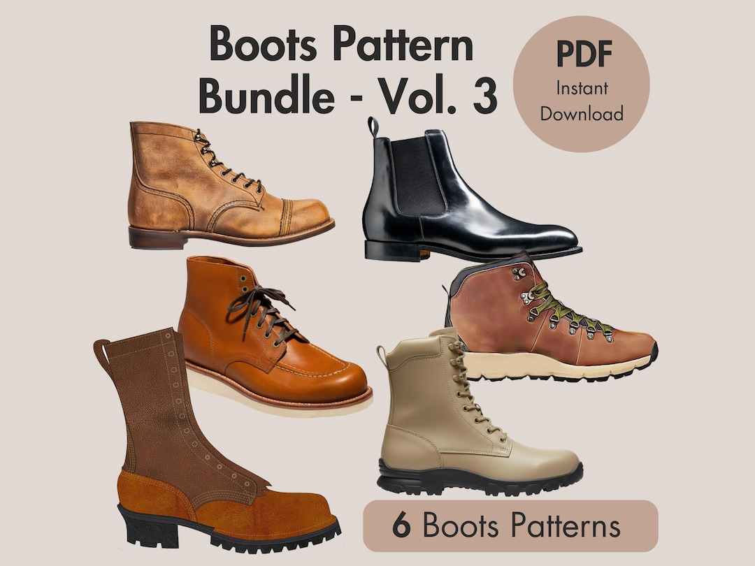 Boot Design Pattern Men’s Bootmaking Pattern Set – 6 Leather Boot PDF Patterns – Digital ...