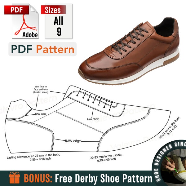 Patterns Sneakers - Low Top Trainers - Sewing Shoes Pattern -  Men Casual Runner Pattern - Sneakers Patterns - PDF Sporty Shoe Pattern - DIY