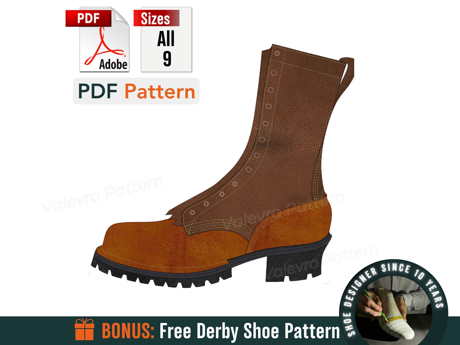 Boot Design Pattern Men's Work Boots Sewing Pattern: Toughest Boot Design (PDF Pattern ...