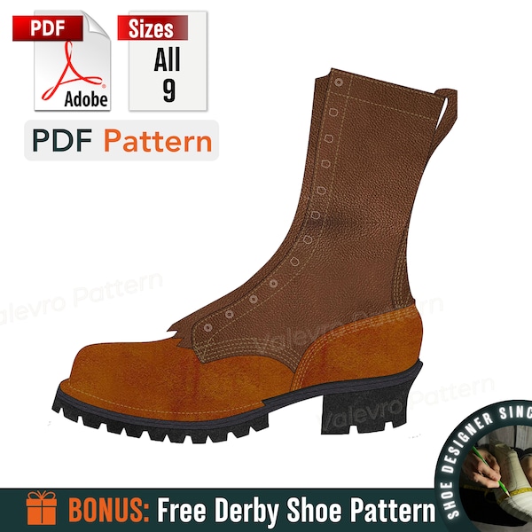 Patterns Boots - Toughest Boot Pattern - Shoes Sewing Patterns - Men's Boots PDF Patterns - Working Boots Patterns - DIY Shoe Patterns