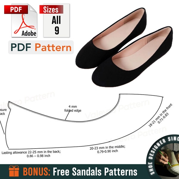 Digital Pattern Shoes PDF ballerina woman all 9 sizes