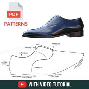 Patterns Oxford Shoes - PDF Shoe Template - Men Shoe Sewing Pattern - With Video Tutorial