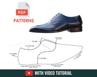 Patterns Oxford Shoes - PDF Shoe Template - Men Shoe Sewing Pattern - With Video Tutorial