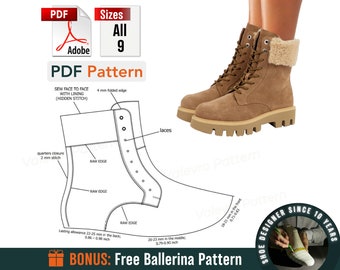 Digital Pattern, Boot shoes PDF Women Laces all 9 sizes, Fashionable, DIY