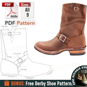 PDF-patronen ingenieurslaarzen - herenlaarzen schoenen - patroon alle 9 maten - pdf naaischoenpatroon - laarzenpatroon - schoenenpatronen - doe-het-zelflaarzen