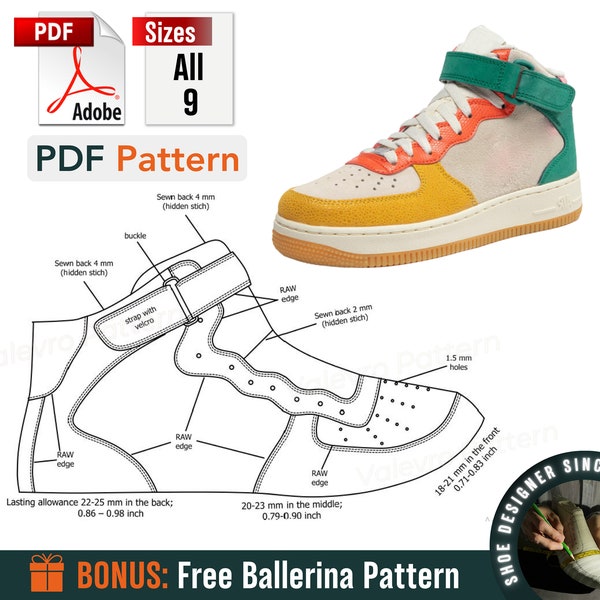 Patterns Sneakers Sewing - Air 1 Mid Pattern - Shoes Sewing Patterns - Shoes for Women PDF Patterns - Sewing Boots Patterns - Laces Sneakers