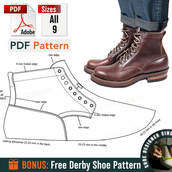 Digital Boots Pattern - Sewing Patterns - Shoe Templates - Men Boots Pattern - Shoes Sewing Pattern - Men Footwear Pattern - Work Boot - DIY