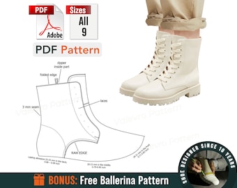 Digital Pattern shoes PDF, Women Laces - Zipper Boot all 9 sizes