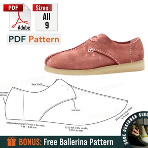 Pattern Center Seam Shoes - Women Derby Shoes - All 9 Size Pattern - PDF Sewing Shoes Pattern - Sneakers Shoe Pattern - Footwear Pattern-DIY
