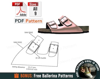 Leather Sandals Sewing Pattern: Women's DIY Shoe Templates (PDF Download, All 9 Sizes)