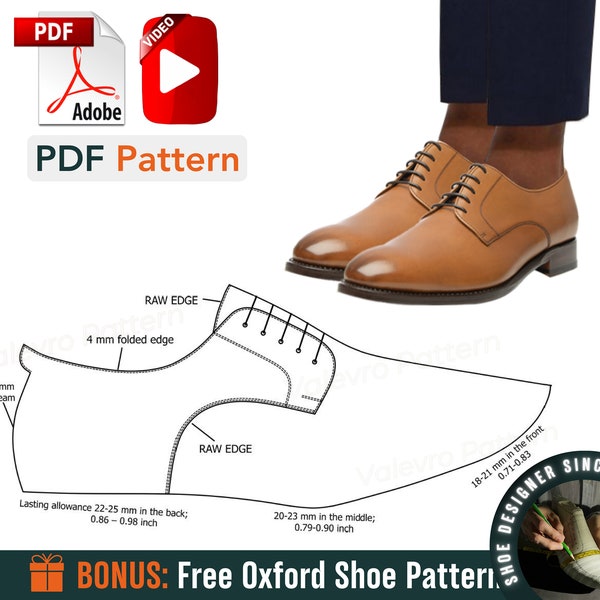 Patrones Zapatos Derby - Patrón Zapatos Derby de Costura - Patrón Zapatos Formales - Patrones de Costura PDF - Video Tutorial de Costura de Zapatos - Zapatos DIY
