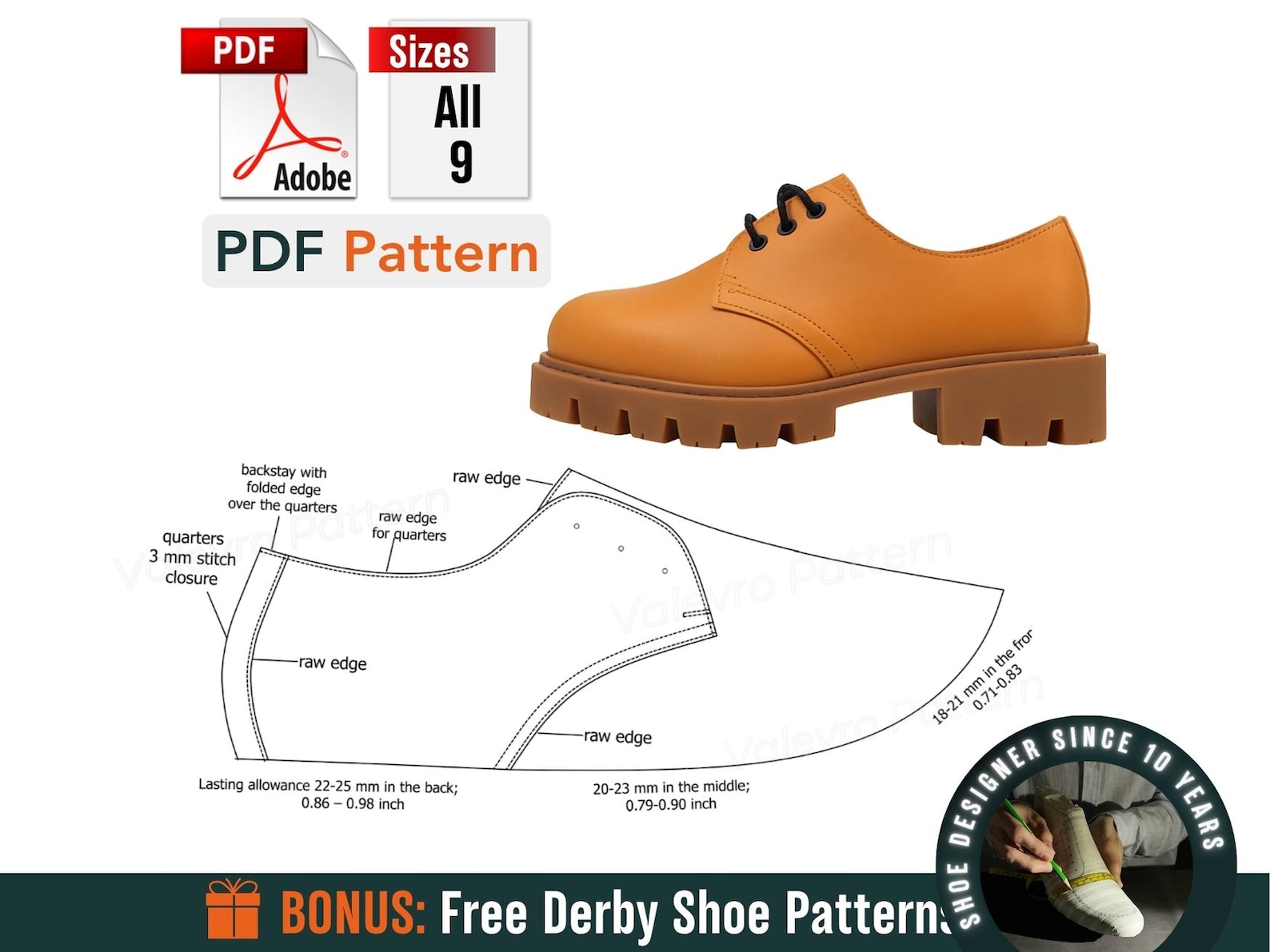 Boot Patterns Printable Men's Derby PDF – Leather Footwear Template – Shoe Pattern ...