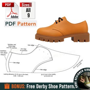 Printable Men's Derby PDF – Leather Footwear Template – Shoe Pattern File