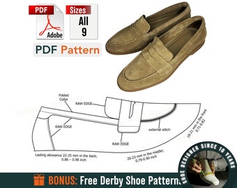 Digital Pattern Loafer PDF - Men's Loafers - All 9 Sizes Pattern - PDF Sewing Shoes Pattern - Loafer Shoe Pattern - Footwear Pattern - DIY