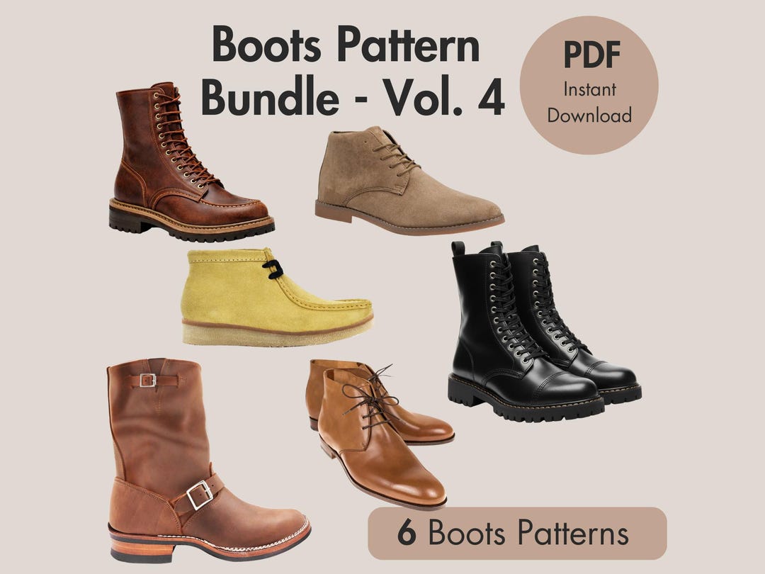 Boot Design Pattern Men’s Leather Boot Pattern Collection – 6 Boot Shoe PDF Patterns ...