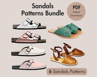 Mönsterpaket för sandaler och sko – 6 PDF-mönster för sandaler för skomakeri – Direktnedladdning