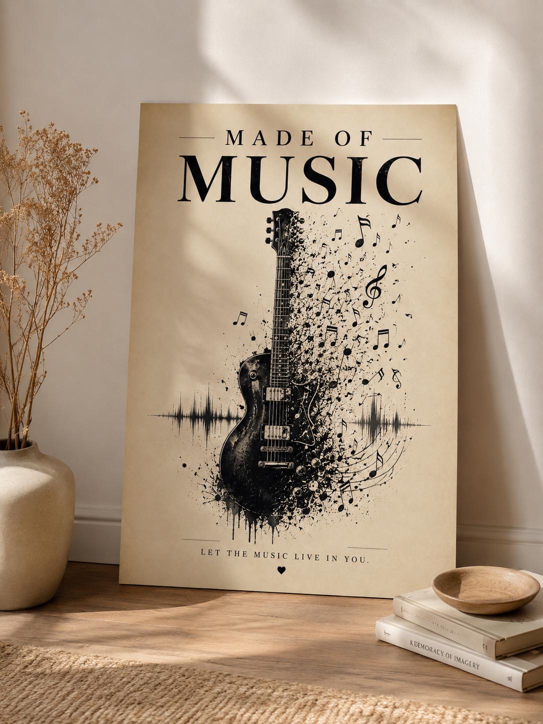 Made of Music Poster, Guitar Wall Art, Music Lover Gift, Vintage Music ...