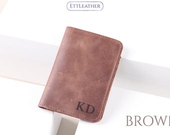 Cartera de cuero personalizada: billetera minimalista y delgada para hombre, tarjetero compacto. Regalo de aniversario, para padrinos de boda y para el Día del Padre.