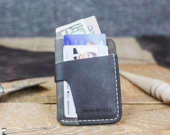 Porte-cartes en cuir personnalisé fait main, portefeuille en cuir personnalisé, cadeau pour petit ami, étui pour cartes mince, cadeau d'anniversaire