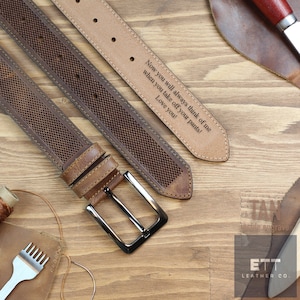 Handmade Personalized Belt - Anniversary Gift - Engraved Leather Belt - Valentine&#39;s day gift - Genuine Leather - Gift for Boyfriend