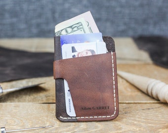 Porte-cartes en cuir personnalisé fait main, portefeuille en cuir personnalisé, cadeau pour petit ami, étui pour cartes mince, cadeau d'anniversaire