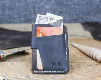Handmade Personalized Leather Card Holder Wallet, Personalized leather wallet, Gift For Boyfriend, Slim Card Sleeve, Anniversary Gift