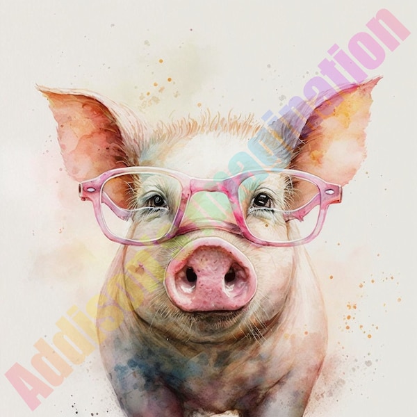 Adorable Pig Print Set of 2 ~ Nursery Wall Art ~ Baby Animal Posters ~ Printable Instant Downloadable ~ Girls Nursery Room ~ Digital