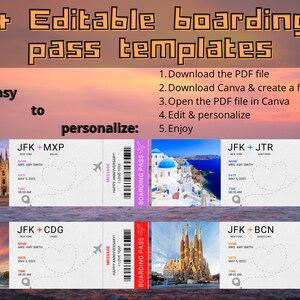 4 Editable Boarding Pass Templates, Gift ticket, Printable Ticket, Canva ticket, Surprise Trip, Digital Download DIY Boarding