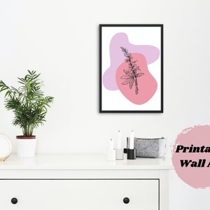 Printable Minimalist Botanical Original Illustration Wall Art, Purple Lupine Abstract Unique Home Decor, Eclectic Aesthetic Boho Poster