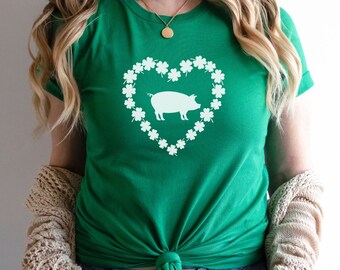 St Patricks Day shirt, shamrock shirt, shamrock heart shirt, pig shirt, county fair shirt