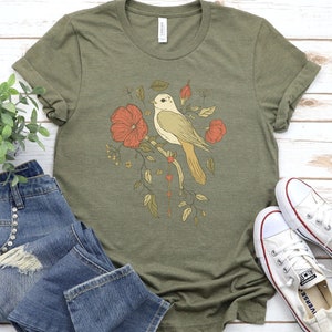 Brown Bird Vintage Flowers shirt, Vintage designs, Bird shirt