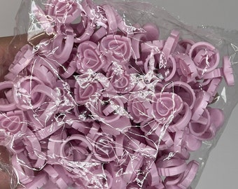 Glue Ring,100 pcs Heart & Circle Shaped Glue Ring,Pink,Lash Supply,Tattoo Ink Holder,Lash Glue Holder,Flower Glue Cup,Disposable Glue Ring