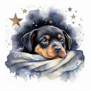 Rottweiler Puppy Watercolor Wall Art, Boho Decor Neutral Nursery, Dog Lover Baby Shower Gift, Pillow, Print Size 24&quot; max Digital Download
