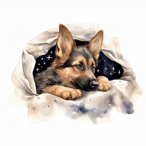 Cute German Shepherd Puppy Watercolor Wall Art Boho Decor Neutral Nursery, Dog Lover Baby Gift, Cushion, Print Size 24" max Digital Download