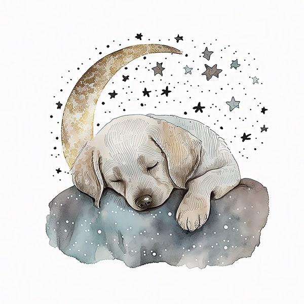 Labrador Puppy Watercolor Wall Art, Boho Decor Neutral Nursery, Dog Lover, Baby Shower Gift, Cushion, Print Size 24" max Digital Download