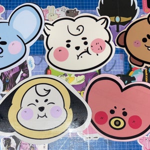 I Purple You BT21 Sticker Pack | Waterproof Vinyl Stickers, K-Pop BTS Stickers, BTS Merch, Koya, RJ, Shooky, Mang, Chimmy, Tata, Cooky