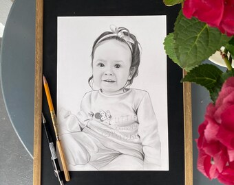 子供の肖像画 - 子供の鉛筆画（カスタマイズ可能）。 - Etsy 日本