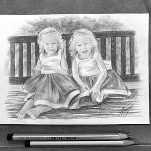 Pencil portrait from photo. Pencil drawing. Family portrait from different photos. Gift tor grandparents. Gift for her
