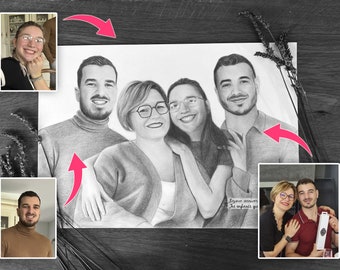 Retrato personalizado a partir de una foto, regalo del Día de la Madre para mamá, dibujo de retrato familiar, regalo personalizado, retrato dibujado a mano