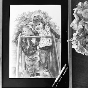 Pencil portrait from photo. Costom gift. Pencil drawing. Family portrait from different photos. Gift tor grandparents. Gift for her