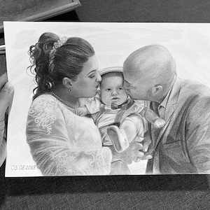 Pencil portrait from photo. Mother&#39;s Day gift. Pencil drawing. Family portrait from different photos. Gift tor grandparents. Gift for her